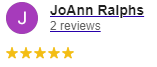 A purple circle with the name joann ralphs on it