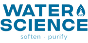 The logo for water science soften purify is blue and white.