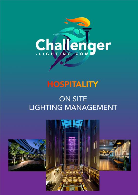 Challenger Lighting ad: logo with torch,