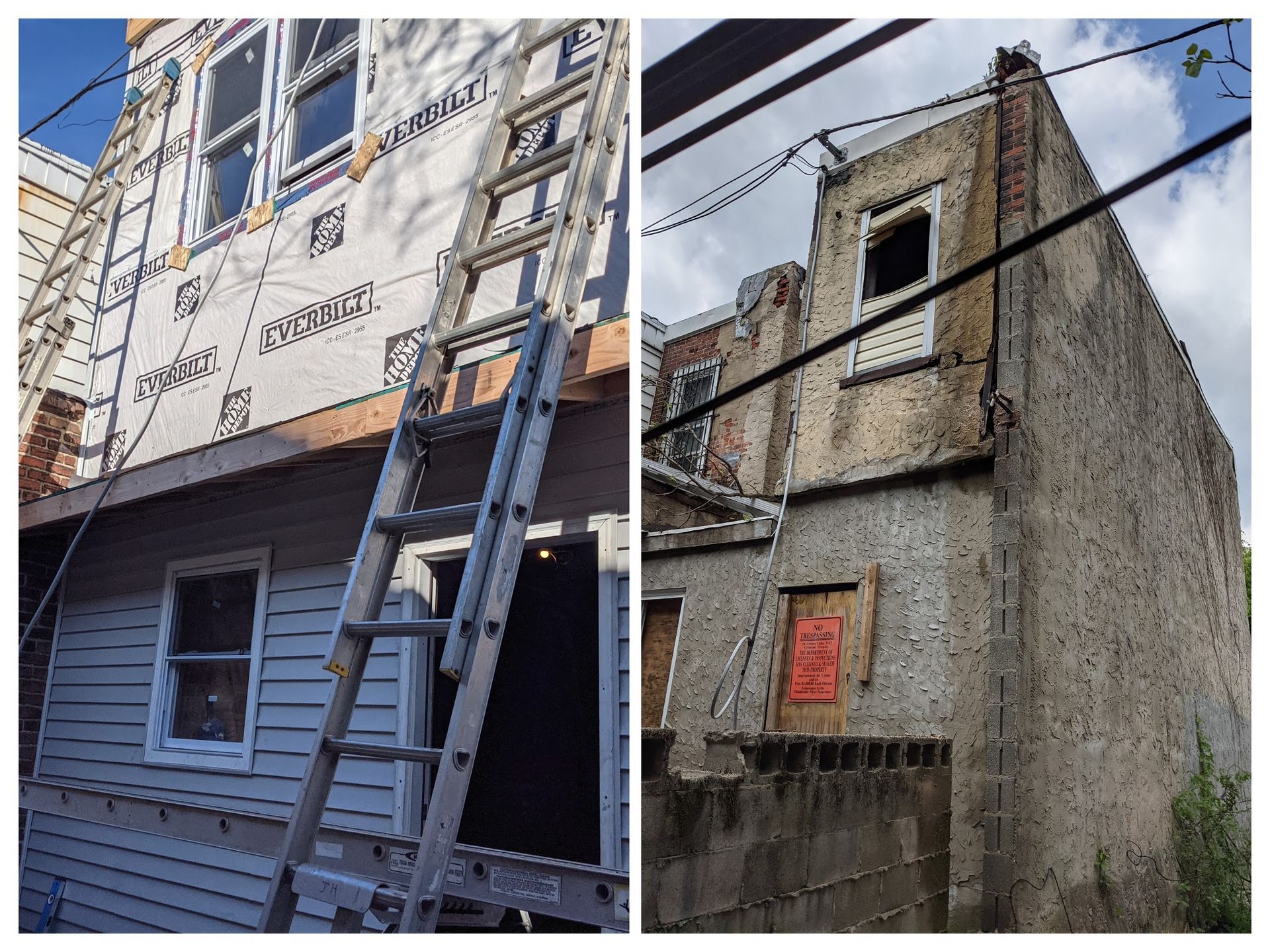 A before and after picture of a house being remodeled