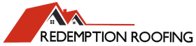 Logo of Redemption Roofing, featuring a red roofline graphic over black text.