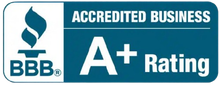 BBB Accredited Business logo: blue flame, white 