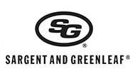 Logo for Sargent and Greenleaf, featuring "SG" inside an oval and the brand name below.