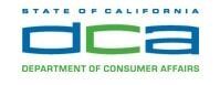 Logo of the California Department of Consumer Affairs; blue and green