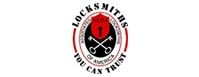 Logo with red shield, key and lock graphic,