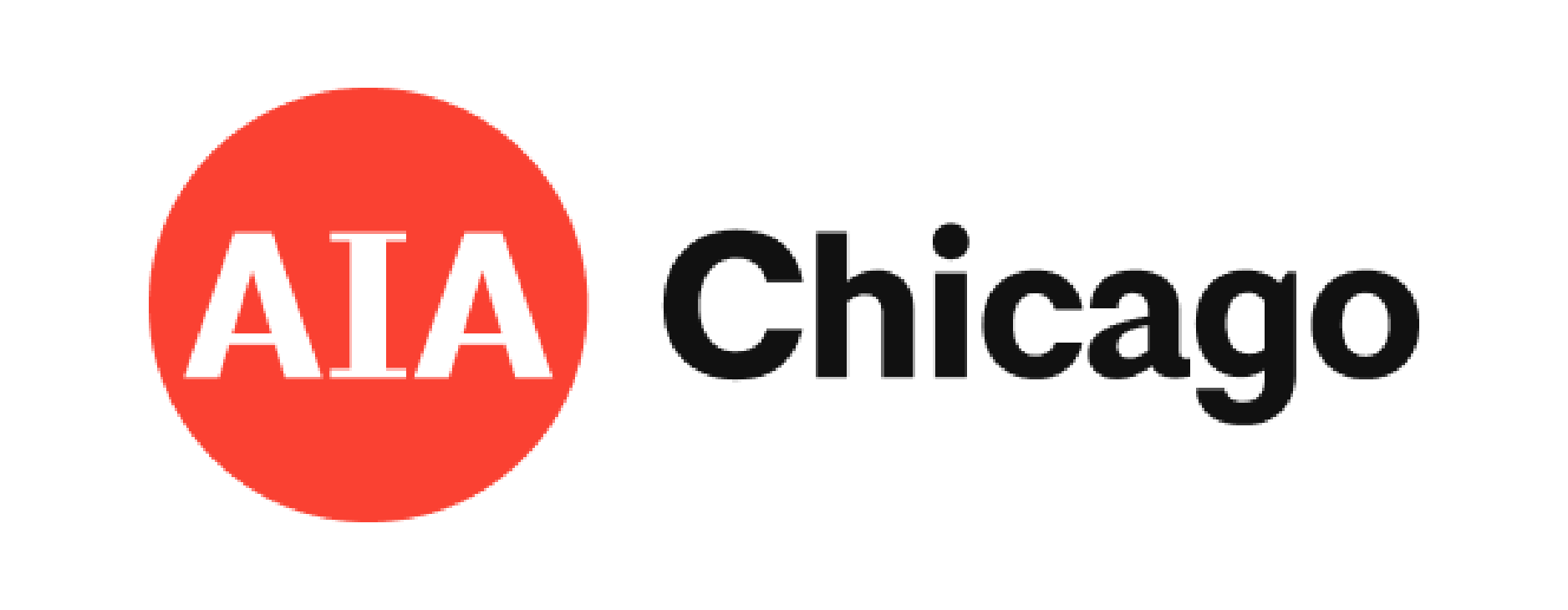The aia chicago logo is in a red circle on a white background.