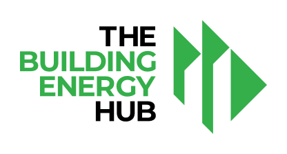 The building energy hub logo with green arrows pointing in opposite directions.