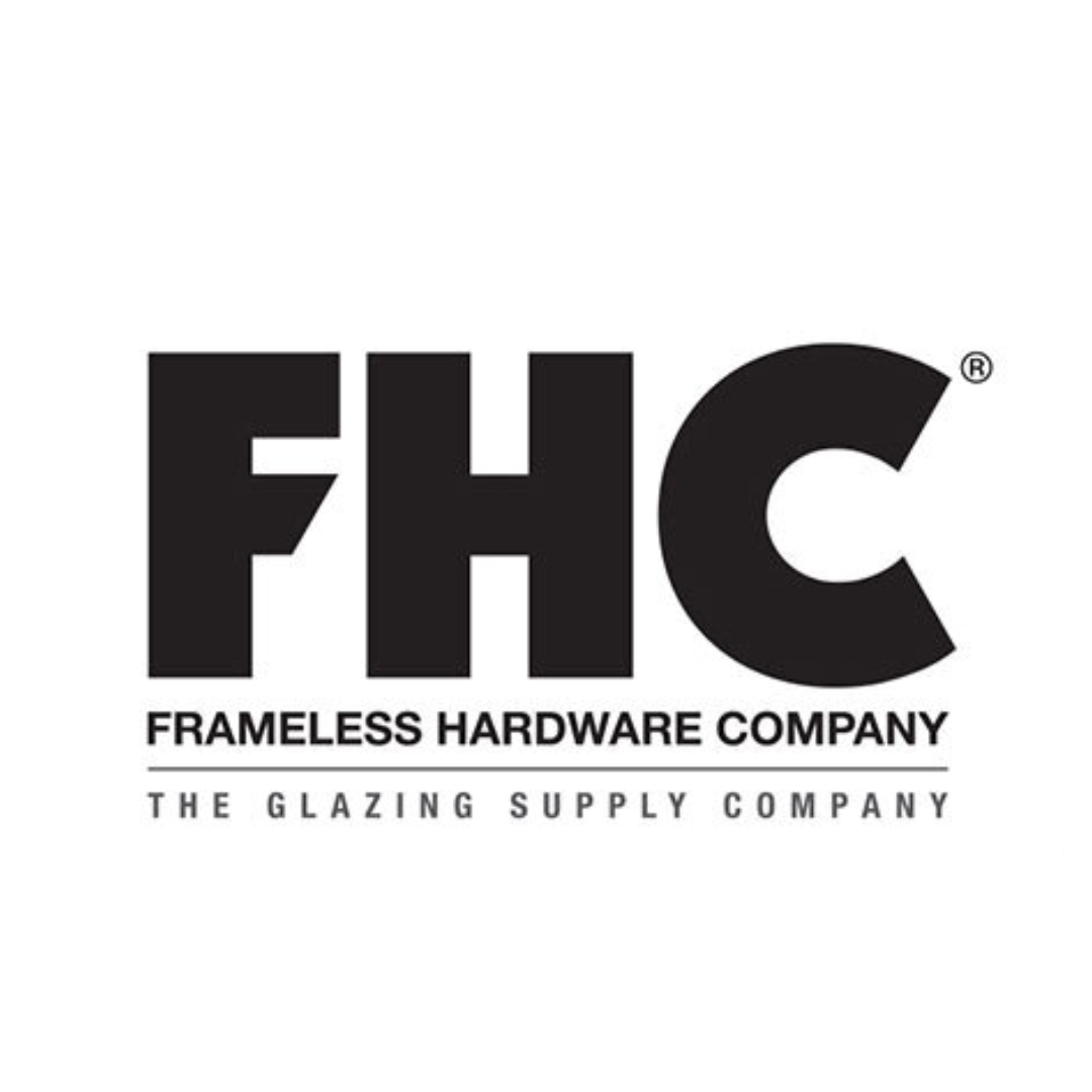 The logo for fhc frameless hardware company the glazing supply company