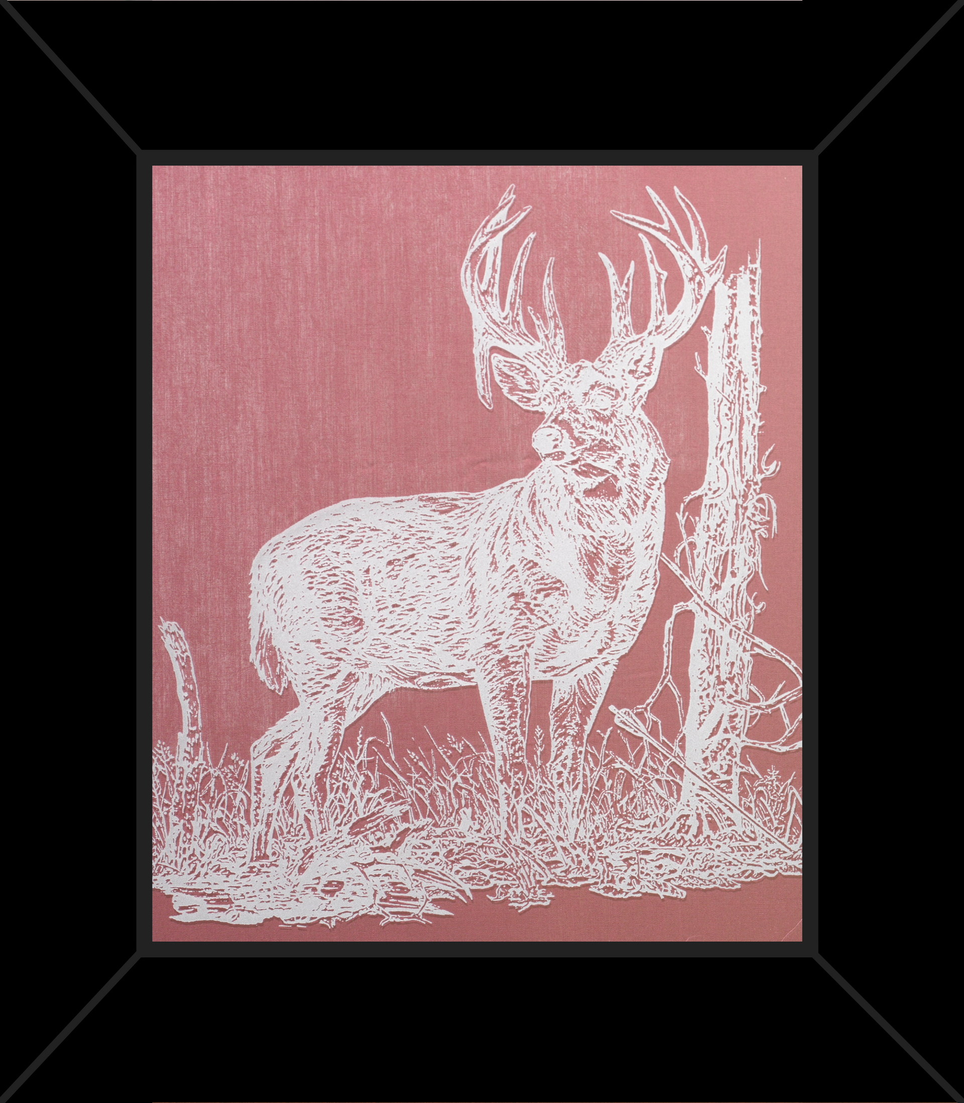 A picture of a deer standing next to a fence post