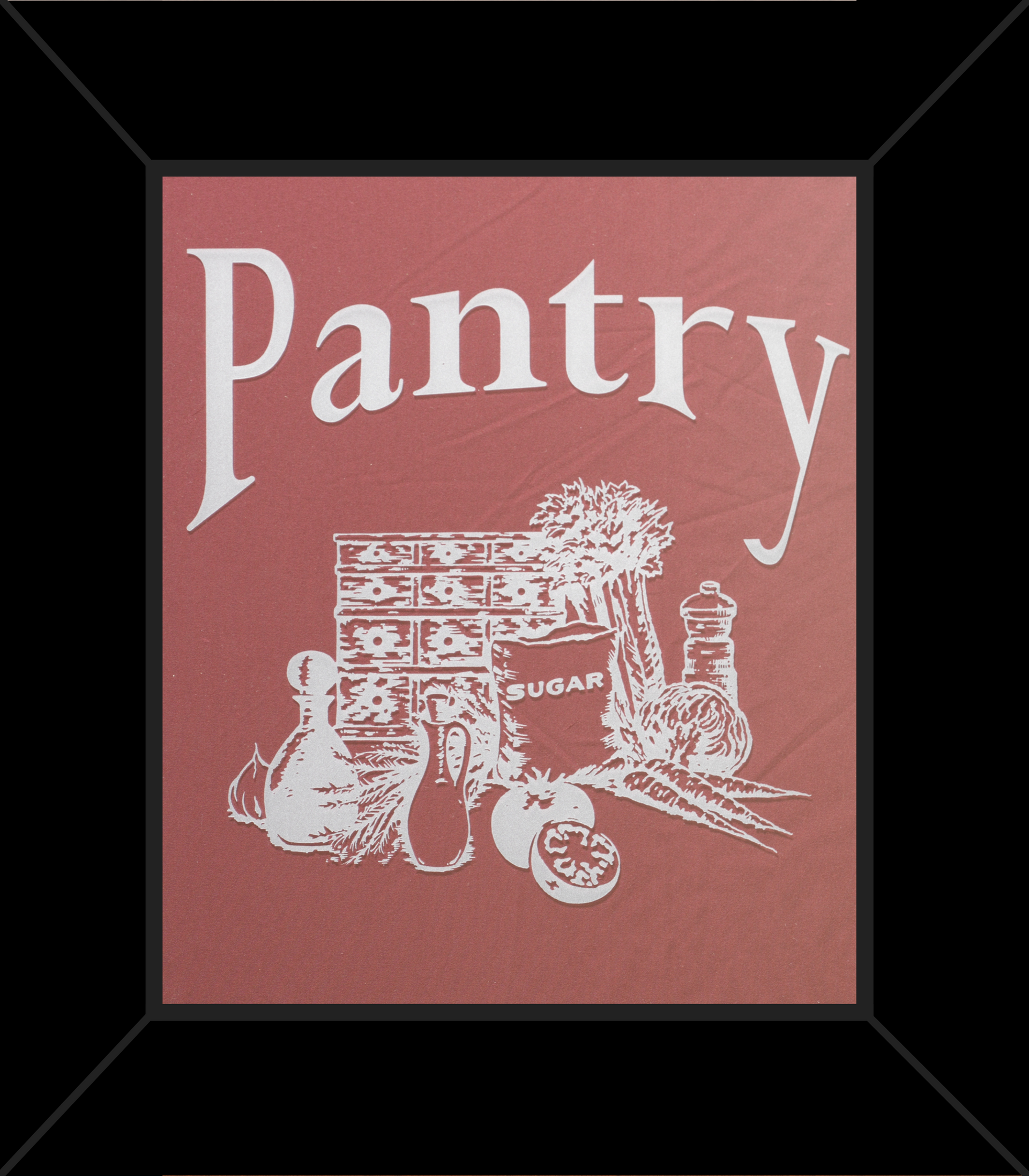 A framed picture with the word pantry on it