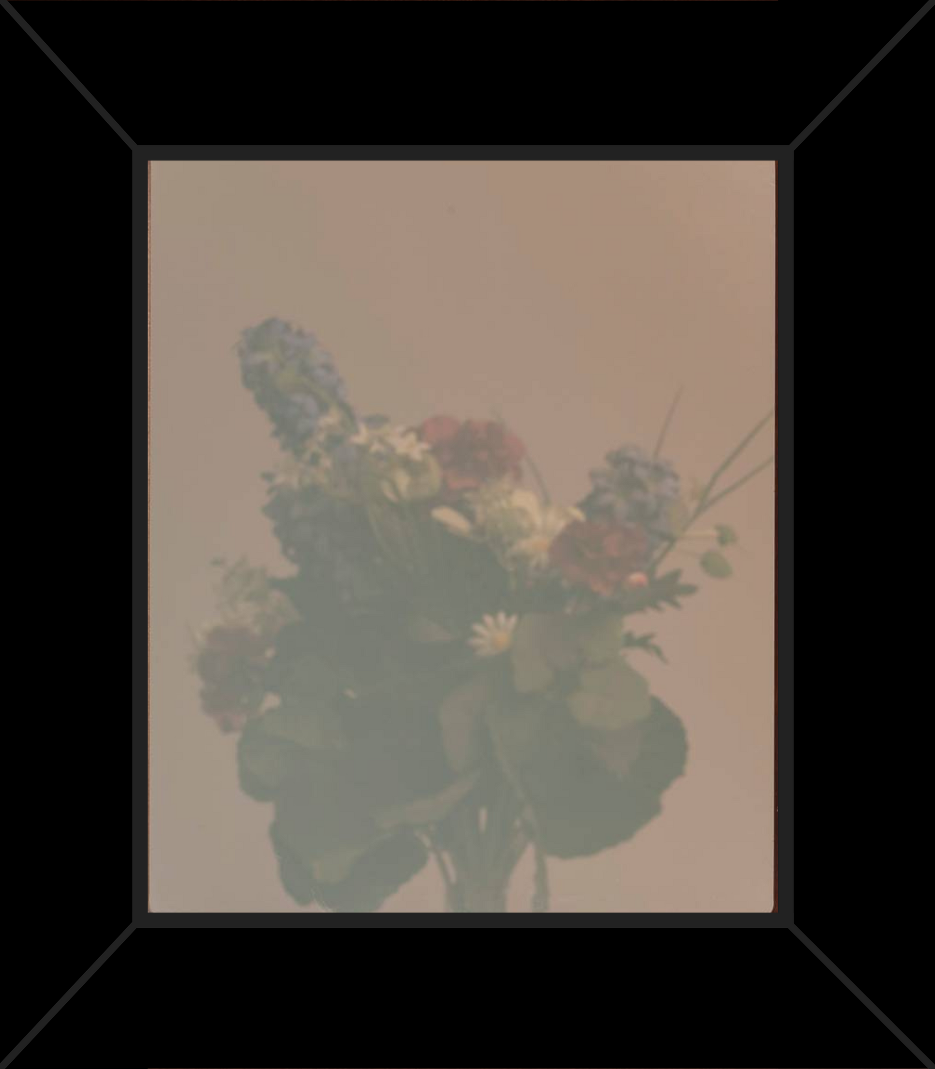 A picture of a bouquet of flowers in a black frame