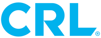 A blue crl logo on a white background