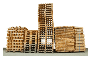 Wooden pallets stacked high