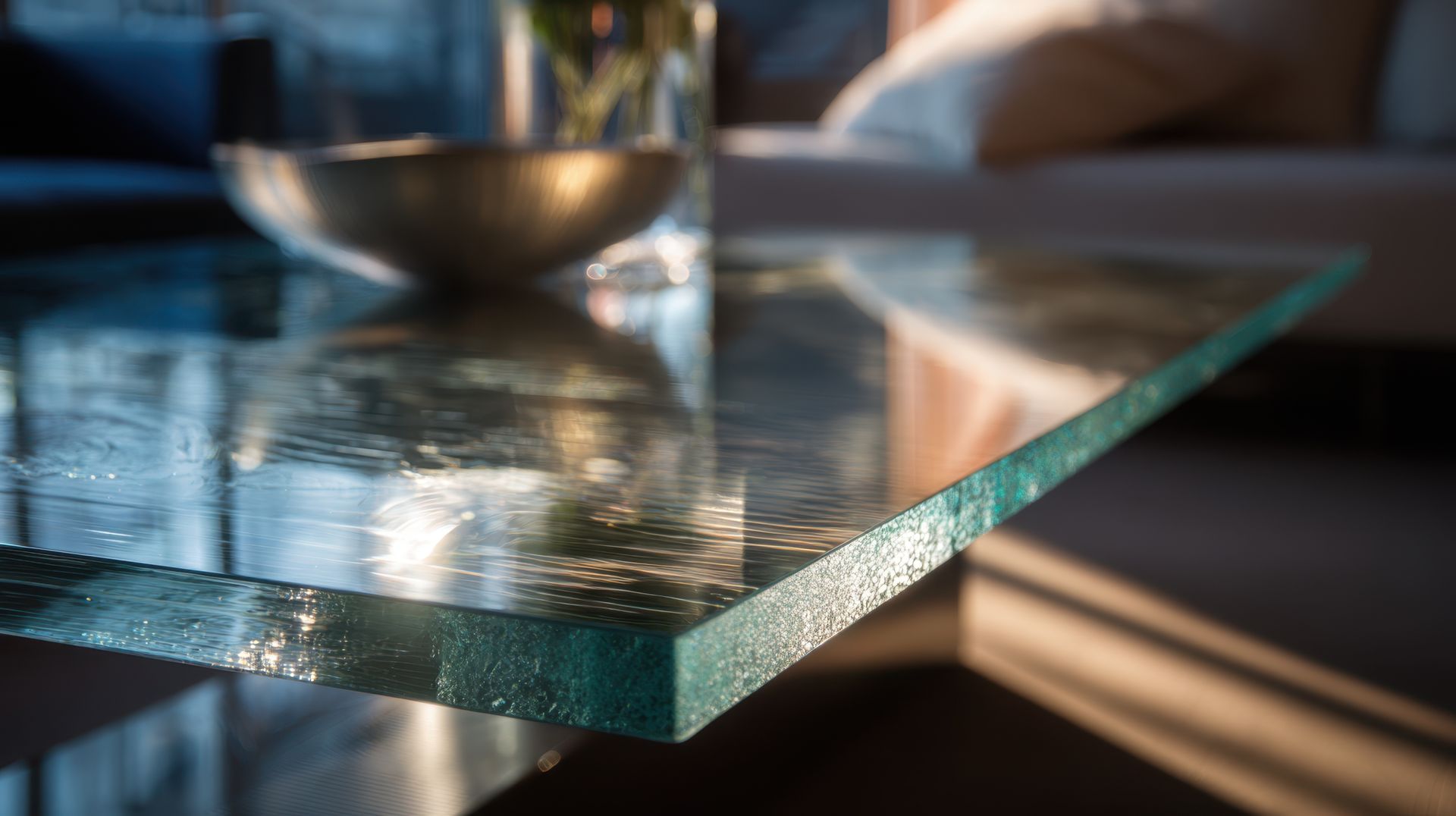 Custom glass tabletop installation by custom glass shop
