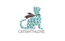 A logo for catswithlove shows a leopard with a scarf around its neck