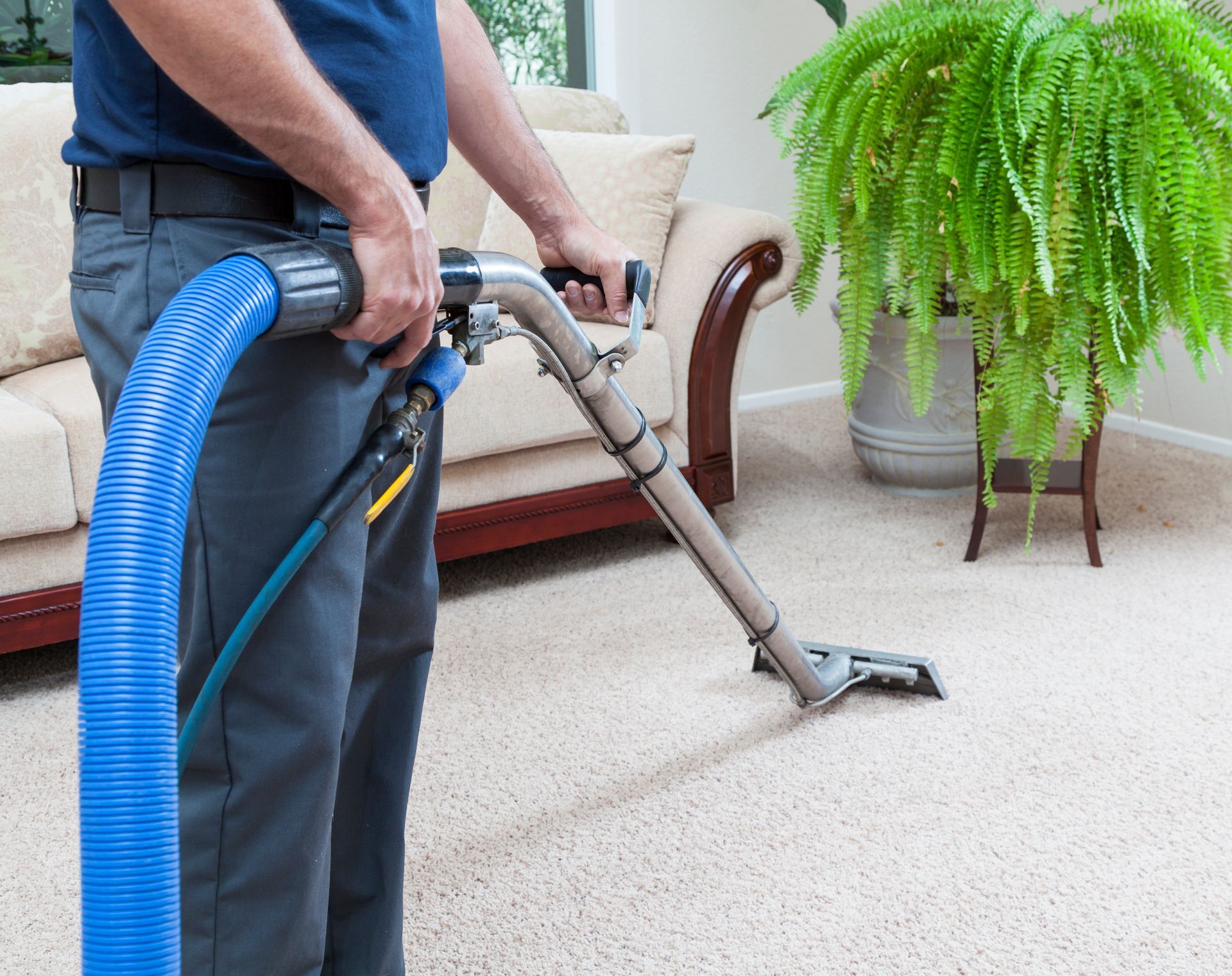 Man cleaning a carpet in home - Ottumwa, IA - Heaven's Best Ottumwa, IA