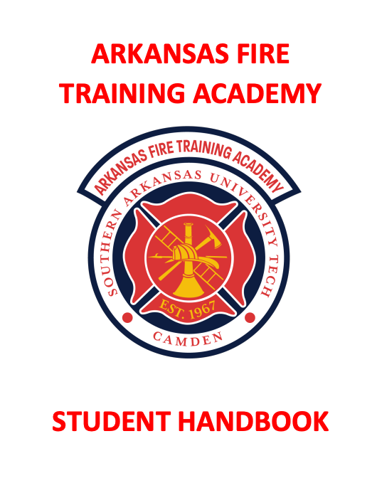 Arkansas fire training academy student handbook with a logo on the cover
