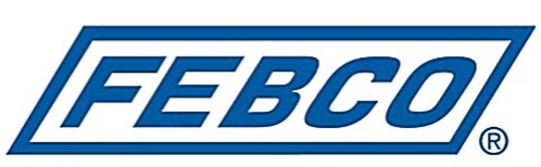 A blue and white febco logo on a white background