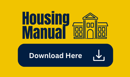 A yellow background with a blue button that says `` download here ''.