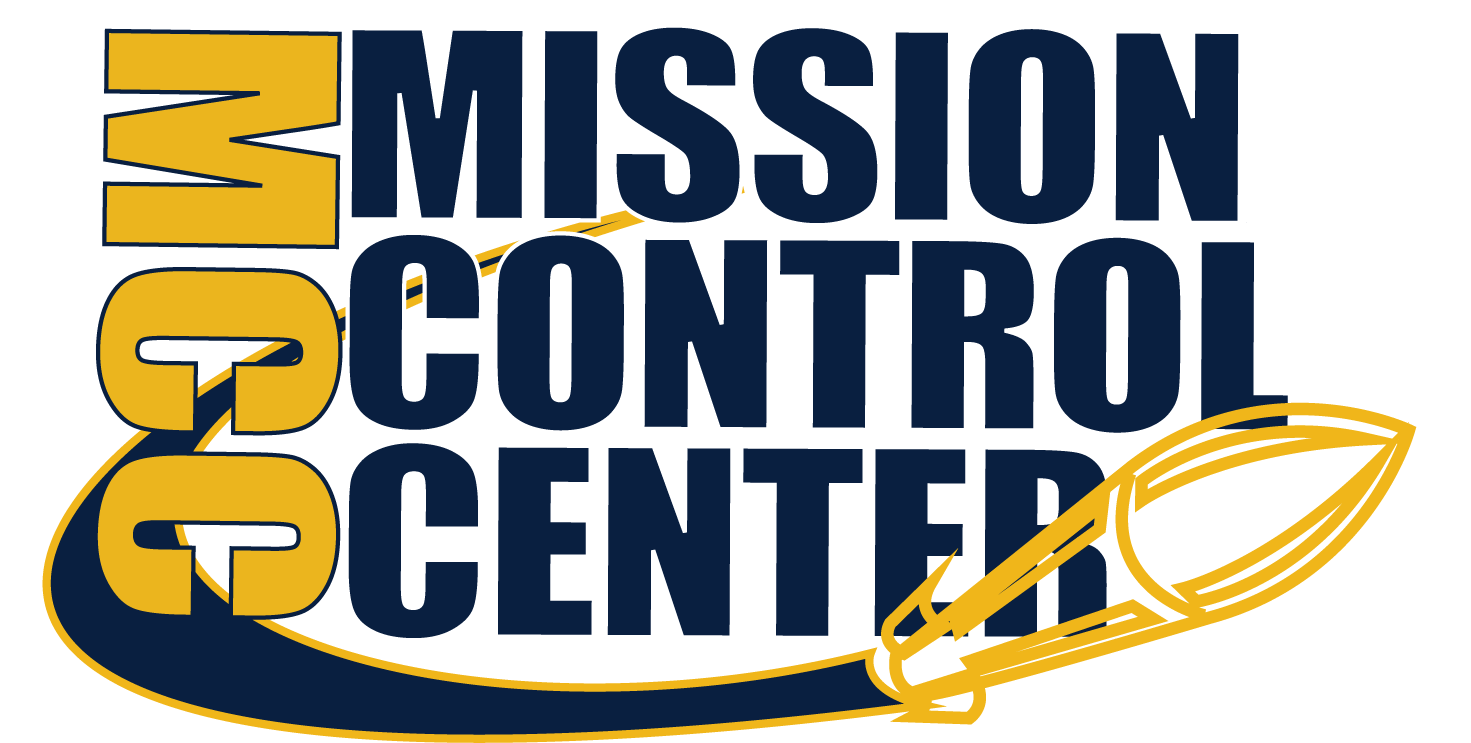 The logo for the mission control center is blue and yellow.