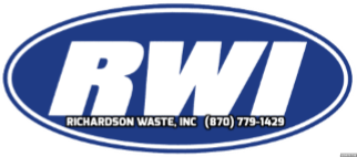 A blue and white logo for rwi richardson waste inc
