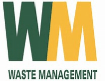 A green and yellow logo for wm waste management