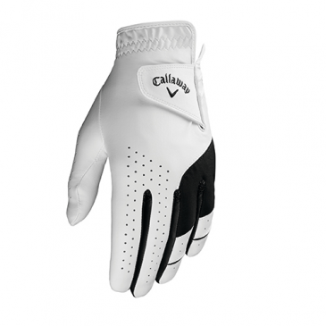 A pair of white and black golf gloves on a white background.