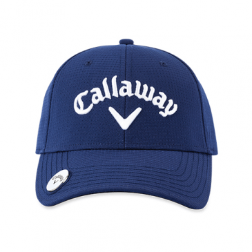 A blue callaway baseball cap on a white background