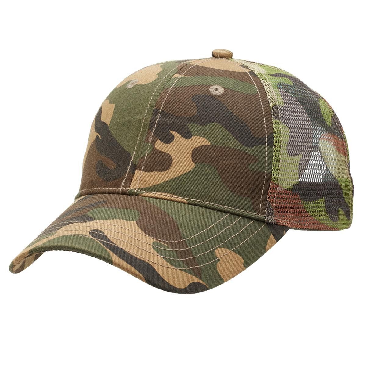 A baseball cap with a camouflage pattern on it