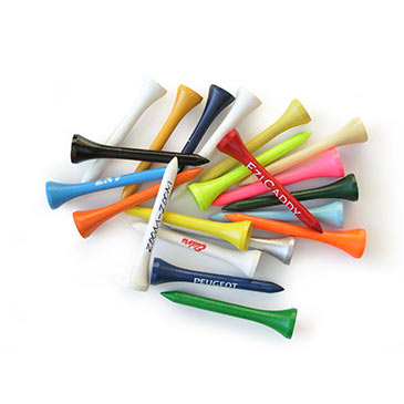 A bunch of golf tees with one that says ezcaddy on it