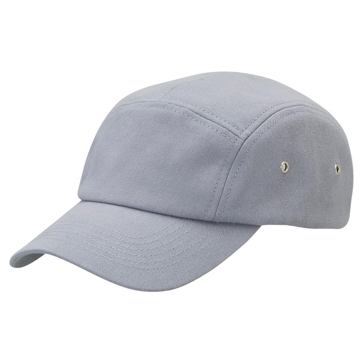 A grey baseball cap with holes in it