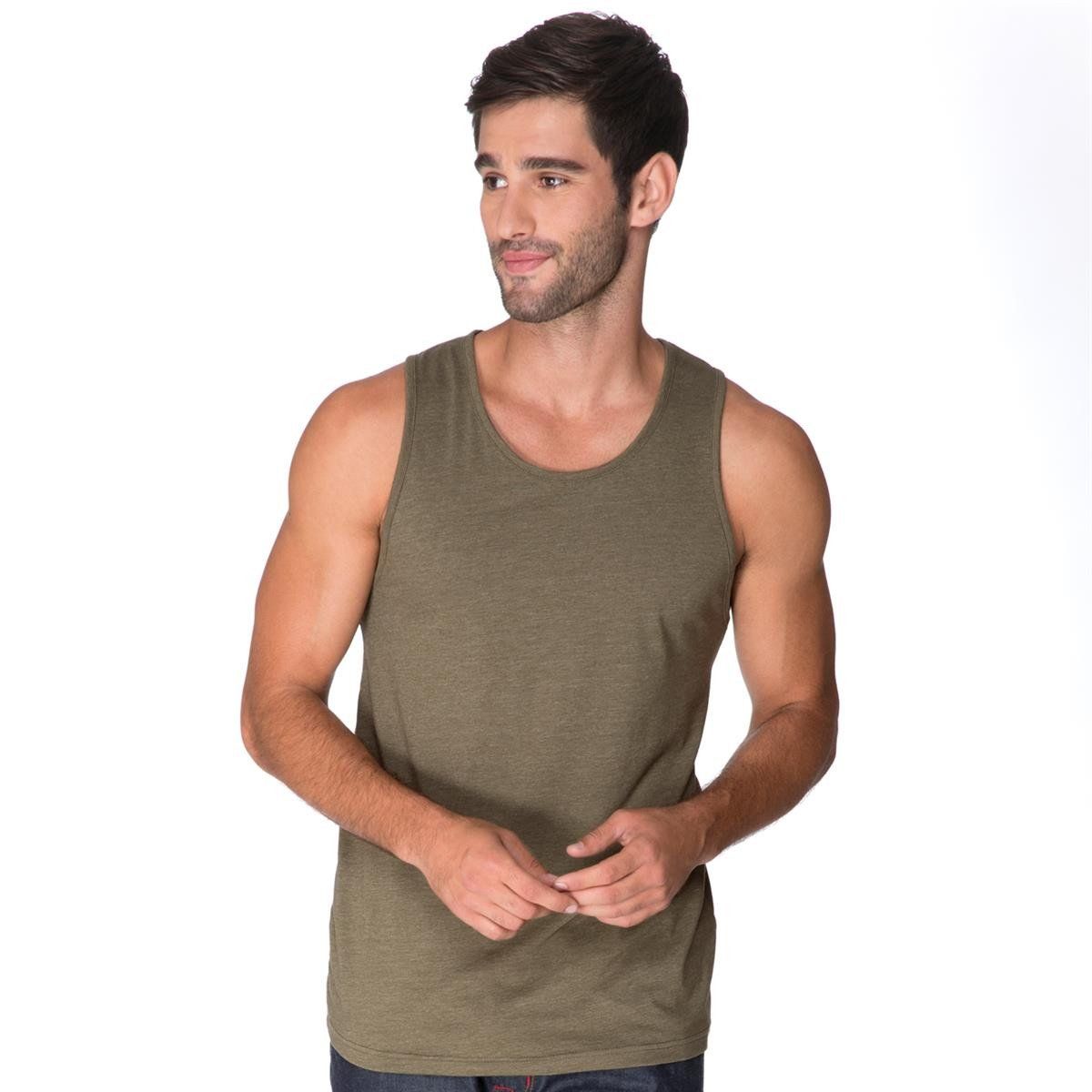 A man with a beard wearing a green tank top