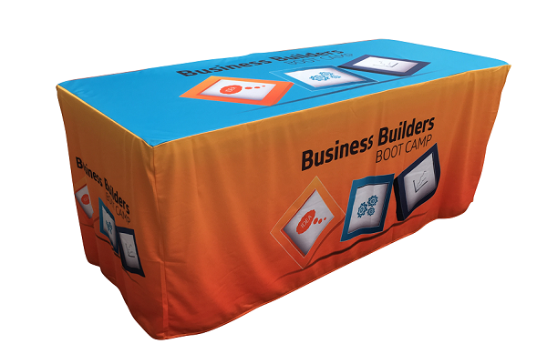 A table cloth that says business builders bootcamp on it