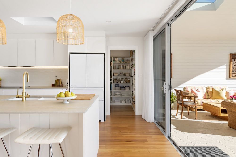 Modern Kitchen With an Open Pantry and Outdoor Patio — Stark Building & Constructions In Berry, NSW 