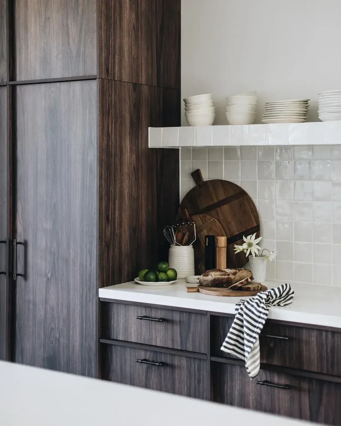 Modern Kitchen With Dark Wood Cabinetry — Stark Building & Constructions In Berry, NSW