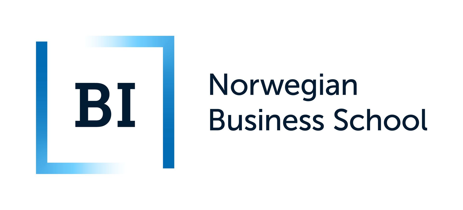 The logo for BI, the norwegian business school is blue and black.