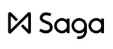 A black and white logo for saga solutions on a white background.