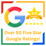 A google logo that says over 50 five star google ratings