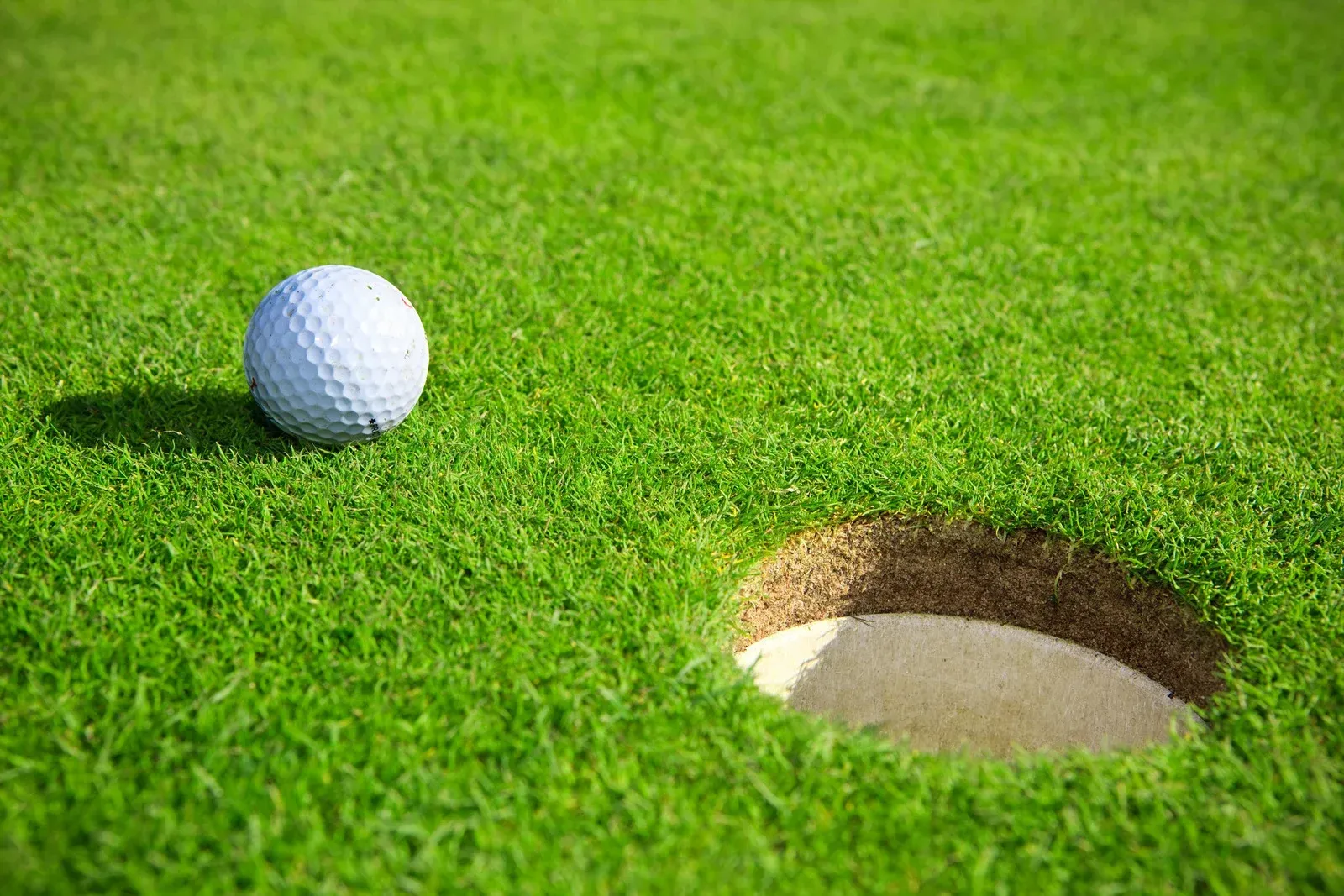golf ball on putting green with hole