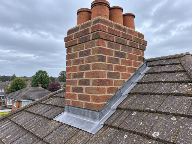 Chimney stack repointed with new lead flashing by Roofers Manchester