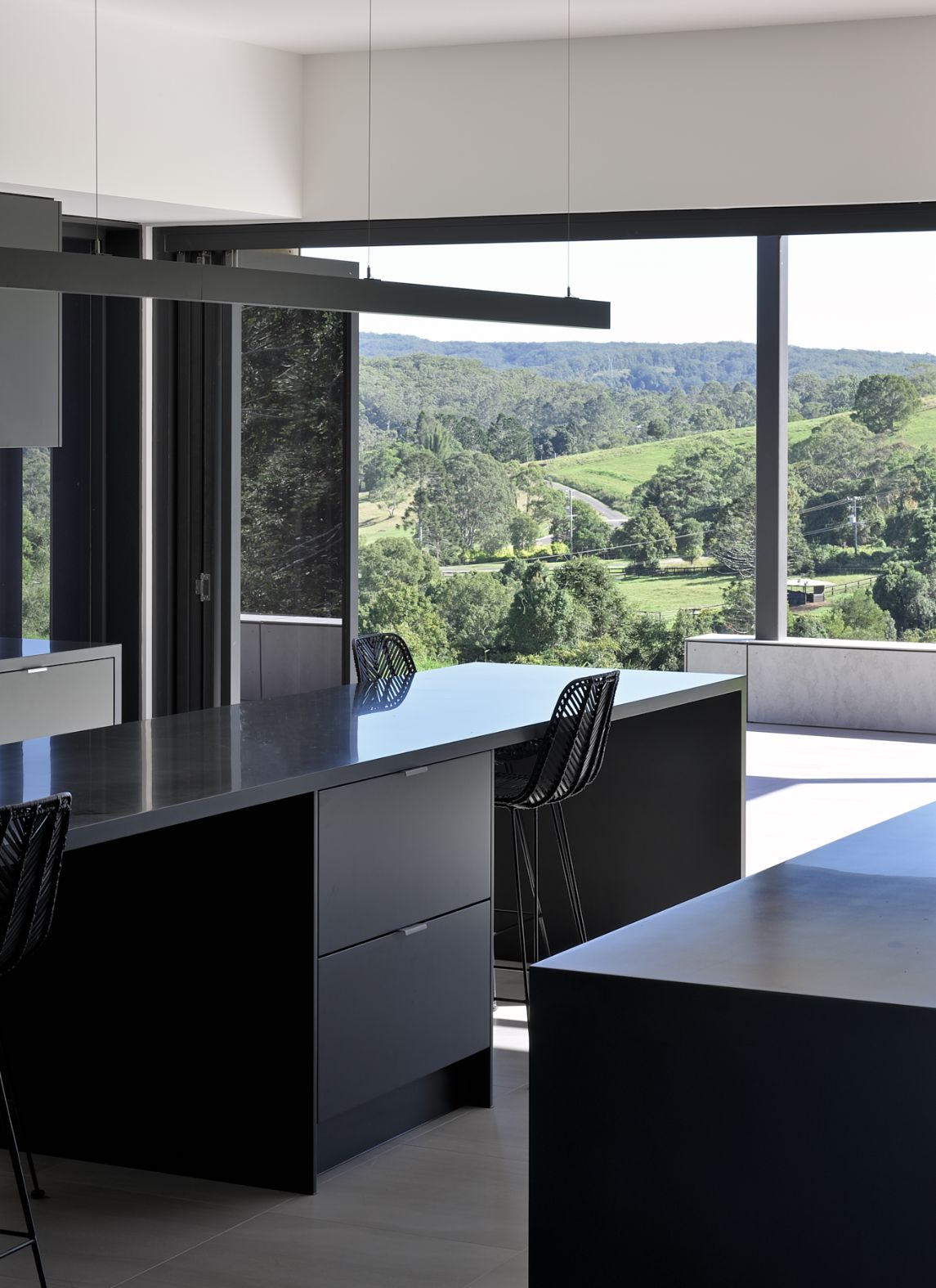 Black Modern Kitchen With Beautiful View — Architects In Mooloolabah, QLD