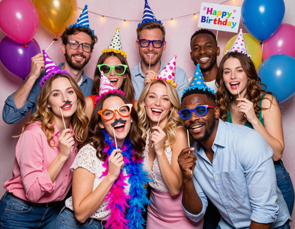 Birthday guests enjoying the photo booth