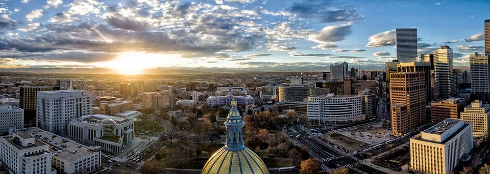 An aerial view of Denver from the capital building.
