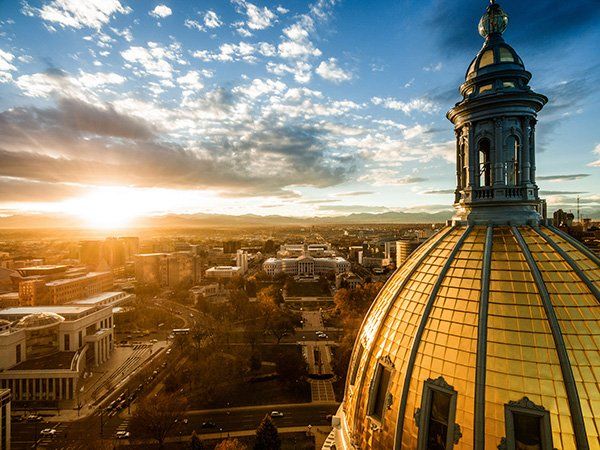 The golden dome on the capital building in Denver, CO.