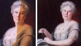 A before and after picture of a woman in a painting