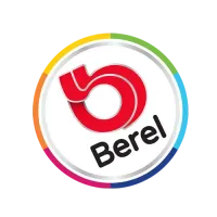 El logo de berel está en un círculo colorido sobre un fondo blanco