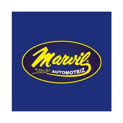 El logo de marvil automotriz está sobre un fondo azul