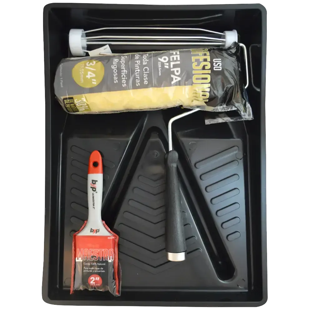 Un juego de rodillos y pinceles en una bandeja