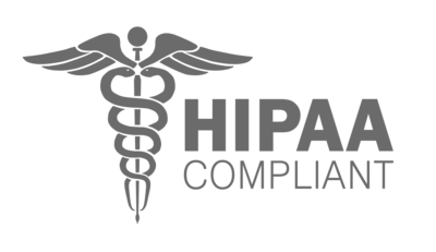 A hipaa compliant logo with a caduceus on a white background.