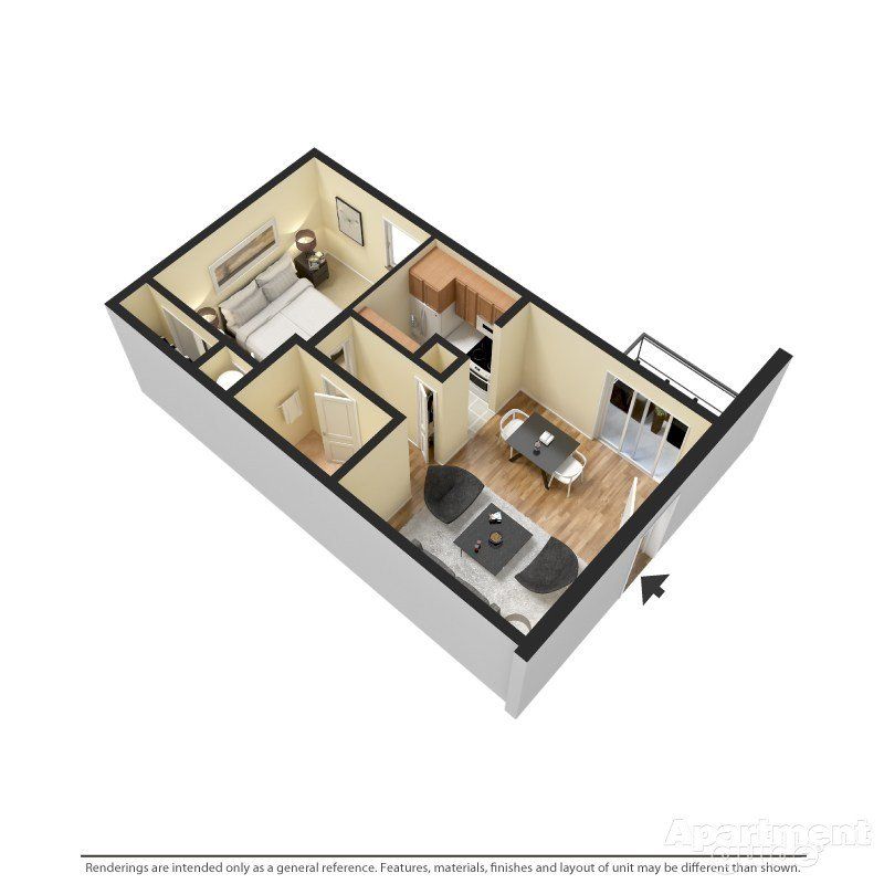 one bedroom 3D floor plan